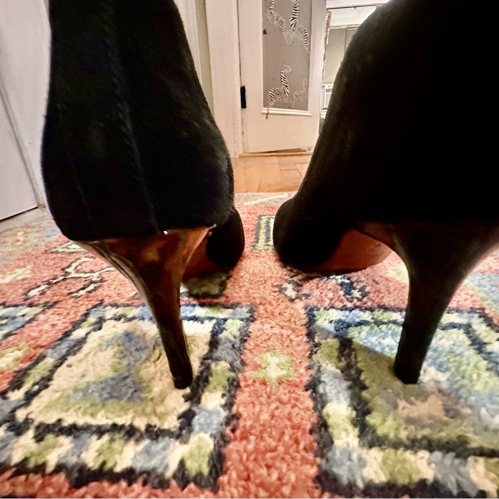 COACH Dovelyn Booties Black Suede Tortoise Spike Heel Pull On Shoes Womens 9B - Picture 4 of 12